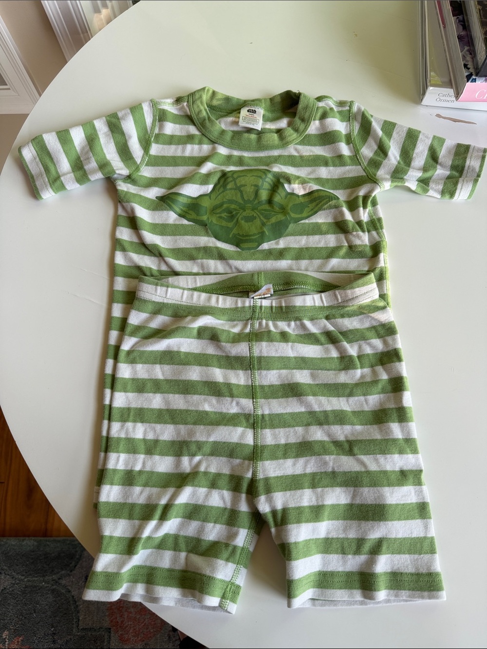Hanna Andersson Green and White Striped Yoda Pajama Set